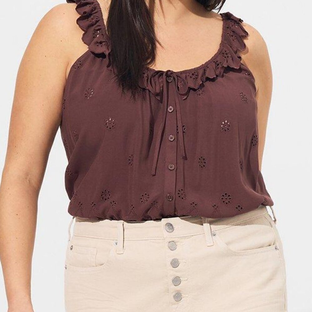 Eyelet Ruffle Tie Front Tank Top - Picture 3 of 4